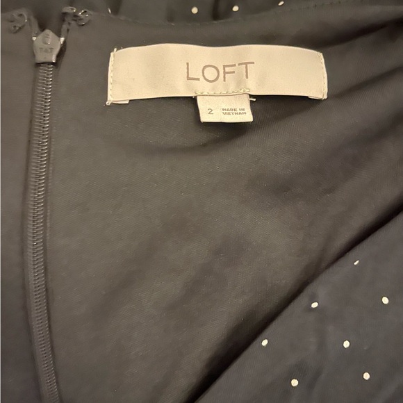 LOFT Black Mini Dress with White Dots - Picture 3 of 4